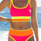 👙Last Day Sale 50% OFF🌈💃Color Block Patchwork Sporty 3-Piece Bikini Set - High Waisted & Tummy Control Swimsuit👙