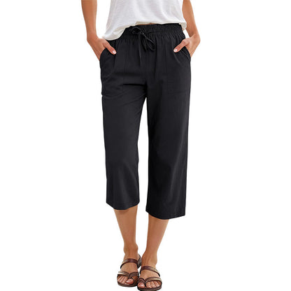 👖LIMITED TIME 70% OFF! 🌿Women's Cotton-Linen Blend Cropped Pants – Wide Leg, Elastic Waist, Pockets🌱