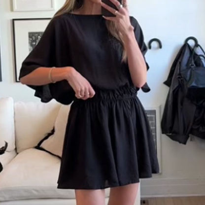 Women’s Casual Short Sleeve Elastic Waist Loose Flowy Mini Skirt Dress