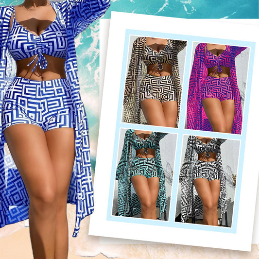 📢📢60% OFF !! ⏰Women's 3-Piece Geometric Print Swimwear Set