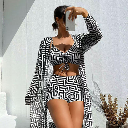 📢📢60% OFF !! ⏰Women's 3-Piece Geometric Print Swimwear Set