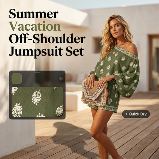 Bohemian Off-Shoulder Printed Jumpsuit Set
