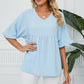 💖LAST DAY SALE 50% OFF💷👕Women's Tops Casual V Neck Ruffle Sleeve T Shirts Babydoll Loose Fit Peplum Top🌿