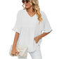 💖LAST DAY SALE 50% OFF💷👕Women's Tops Casual V Neck Ruffle Sleeve T Shirts Babydoll Loose Fit Peplum Top🌿