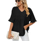 💖LAST DAY SALE 50% OFF💷👕Women's Tops Casual V Neck Ruffle Sleeve T Shirts Babydoll Loose Fit Peplum Top🌿