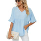 💖LAST DAY SALE 50% OFF💷👕Women's Tops Casual V Neck Ruffle Sleeve T Shirts Babydoll Loose Fit Peplum Top🌿
