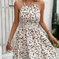 👗Summer Hot Sale 50% OFF!✨Abstract Print Halter Neck A-Line Dress – Smocked Waist, Back Tie, Flowy🌸
