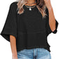 ⏳LAST DAY SALE ONLY ￡9.99!!🔥🌸Women's Solid Color Splicing Loose Five Points Flare Sleeve T-Shirt