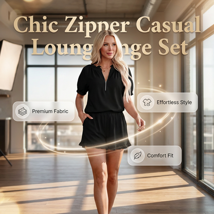 👗Hot Sale 50% OFF NOW!✨Women's 2-Piece Ribbed Outfit – Zip Top & Ruffle Skirt – Chic Casual Set 🌸