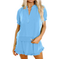 👗Hot Sale 50% OFF NOW!✨Women's 2-Piece Ribbed Outfit – Zip Top & Ruffle Skirt – Chic Casual Set 🌸