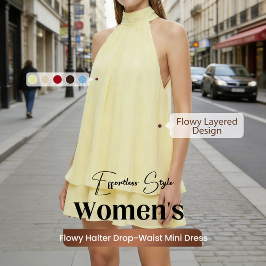 🎁New Arrival 50% OFF💥Women’s Halter Neck Mini Dress – Slim-Fit, Sleeveless & Tie-Back ✨ | Elegant Summer Dress
