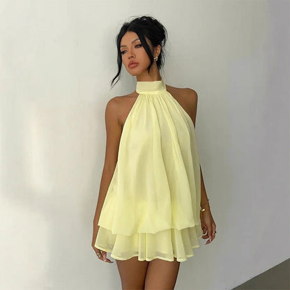 🎁New Arrival 50% OFF💥Women’s Halter Neck Mini Dress – Slim-Fit, Sleeveless & Tie-Back ✨ | Elegant Summer Dress