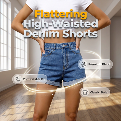✨Summer Hot Sale 70% OFF💐Women's Stretchy High Waisted Turn Up Denim Shorts