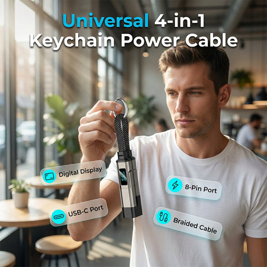 ⏳LAST DAY SALE ONLY ￡7.99!!🔥🔌 4-in-1 Charging Cable with Digital Display & Keychain – Fast-Charging, Kink-Resistant & Compact