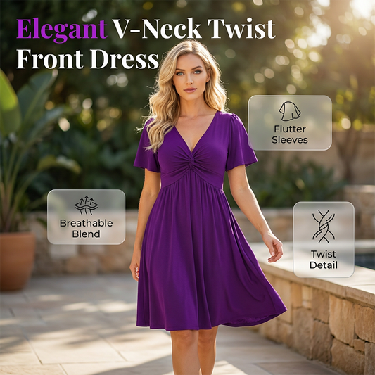 🌊SUMMER HOT SALE 50% OFF!✨Twisted V-Neck Midi Dress – Effortlessly Elegant with Functional Pockets 🌸