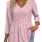 💥2026 Hot Sale 49% OFF👚Women's V Neck Babydoll 3/4 Sleeve Patchwork Print Top