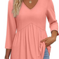 💥2026 Hot Sale 49% OFF👚Women's V Neck Babydoll 3/4 Sleeve Patchwork Print Top