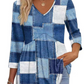 💥2026 Hot Sale 49% OFF👚Women's V Neck Babydoll 3/4 Sleeve Patchwork Print Top