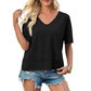 💥2026 Hot Sale 49% OFF👚Women's V Neck T Shirts Casual Short Sleeve Flowy Tops Loose Fit Basic Tees -👍Premium Blend Fabric Flattering V Neckline