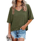 💥2026 Hot Sale 49% OFF👚Women's V Neck T Shirts Casual Short Sleeve Flowy Tops Loose Fit Basic Tees -👍Premium Blend Fabric Flattering V Neckline