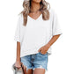 💥2026 Hot Sale 49% OFF👚Women's V Neck T Shirts Casual Short Sleeve Flowy Tops Loose Fit Basic Tees -👍Premium Blend Fabric Flattering V Neckline