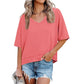 💥2026 Hot Sale 49% OFF👚Women's V Neck T Shirts Casual Short Sleeve Flowy Tops Loose Fit Basic Tees -👍Premium Blend Fabric Flattering V Neckline