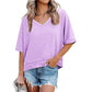 💥2026 Hot Sale 49% OFF👚Women's V Neck T Shirts Casual Short Sleeve Flowy Tops Loose Fit Basic Tees -👍Premium Blend Fabric Flattering V Neckline