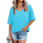 💥2026 Hot Sale 49% OFF👚Women's V Neck T Shirts Casual Short Sleeve Flowy Tops Loose Fit Basic Tees -👍Premium Blend Fabric Flattering V Neckline