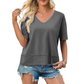 💥2026 Hot Sale 49% OFF👚Women's V Neck T Shirts Casual Short Sleeve Flowy Tops Loose Fit Basic Tees -👍Premium Blend Fabric Flattering V Neckline