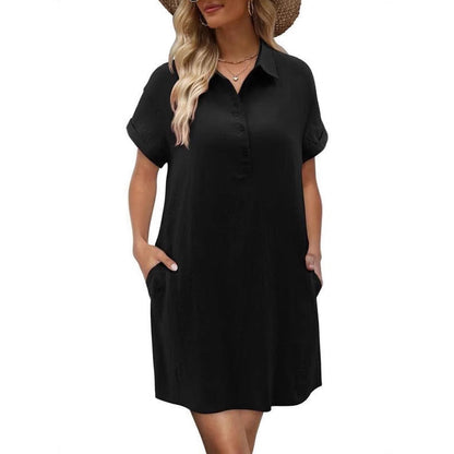 👕LIMITED-TIME 50% OFF!✨Casual Short Sleeve Dress – Button Front, Pockets, Breezy Fit🌿