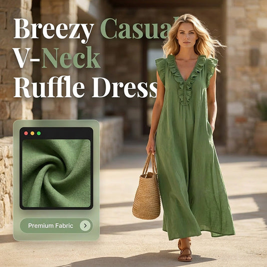 📢2026 Summer Hot Sale 70% OFF !! ⏰Women's Casual Sleeveless V-Neck Ruffle Dress
