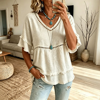 ⌛LAST DAY SALE ONLY ￡13.99!!🌸 Best Sellers-Women's Bohemian Hollow-Out Fringe Top