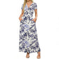 👗2026 Summer Hot Sale 49% OFF🌈 Women's V neck Ankle Length Floral Print Beach Long Flowy  Maxi Dress with Pockets🎀