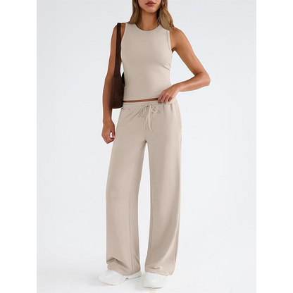 🔥2026 Hot Sale 70% OFF👚Women's Sleeveless Cropped Top Elastic Waist Wide Leg Pants 2 Piece Set