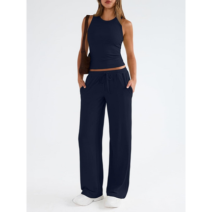 🔥2026 Hot Sale 70% OFF👚Women's Sleeveless Cropped Top Elastic Waist Wide Leg Pants 2 Piece Set