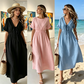 📢2026 Summer Hot Sale 49% OFF🌈⏰Women's Lightweight Summer Cotton Dress V-Neck Bohemian Casual Loose Short Sleeve Drawstring Beach Dress with Pockets