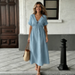 📢2026 Summer Hot Sale 49% OFF🌈⏰Women's Lightweight Summer Cotton Dress V-Neck Bohemian Casual Loose Short Sleeve Drawstring Beach Dress with Pockets