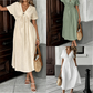 📢2026 Summer Hot Sale 49% OFF🌈⏰Women's Lightweight Summer Cotton Dress V-Neck Bohemian Casual Loose Short Sleeve Drawstring Beach Dress with Pockets
