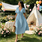 📢2026 Summer Hot Sale 49% OFF🌈⏰Women's Lightweight Summer Cotton Dress V-Neck Bohemian Casual Loose Short Sleeve Drawstring Beach Dress with Pockets