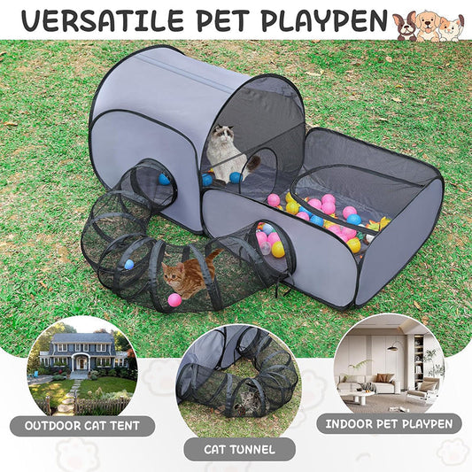 ✨️Last Day 50% OFF☀️PurrHaven™ Large Cat Tunnel – 3-Way Collapsible Play & Lounging Hideout 🐱🎪  Crinkle Sounds • Washable • Non-Toxic Fabric • Perfect for Multi-Cat Homes | Folds Flat for Storage!👍