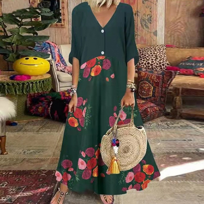 🏖️Summer Hot Sale - Up to 70% OFF⚡50K+ SOLD!🎁Women's Summer V-Neck Button-Up Maxi Dress