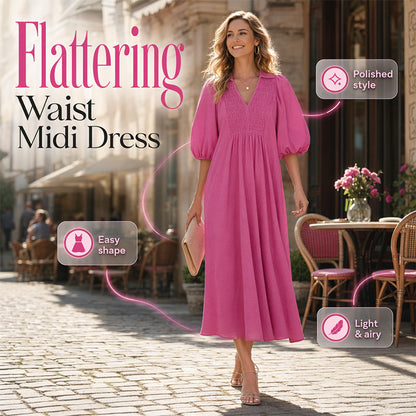 💃2026 Summer Hot Sale 70% OFF🥰Women's Casual V Neck Puff Sleeve Empire Waist A-Line Maxi Dress