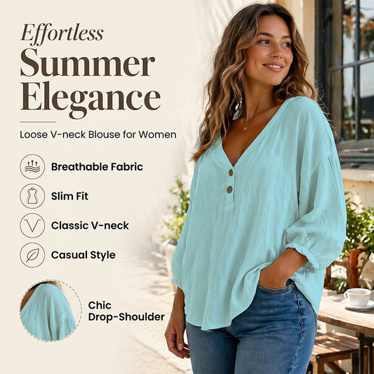 👚✨Women's Casual V-Neck 3/4 Sleeve Daily Basic Top
