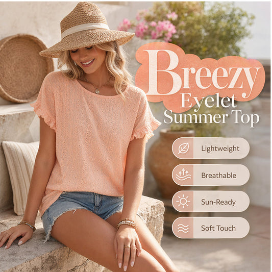 Women's Eyelet Ruffle Sleeve Top