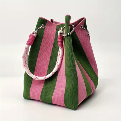 🏆👜 Limited Time - 50% OFF! ✨ Boho Striped Knit Bucket Handbag for Women – Handmade Summer Beach Shoulder Bag