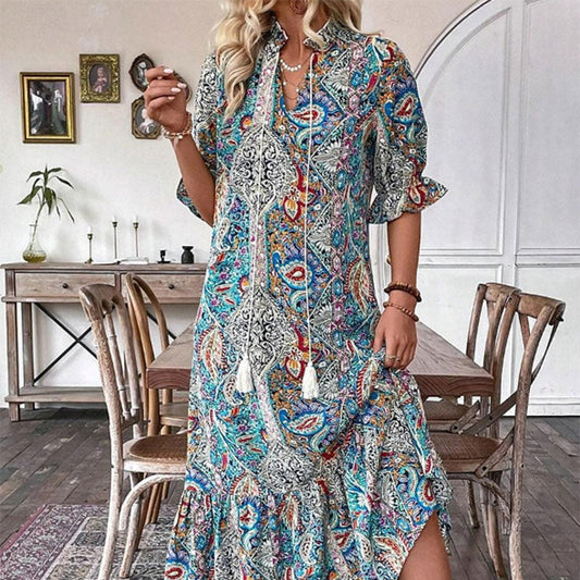 🌸🌿LIMITED TIME 50% OFF!🌺Women's Summer V-Neck Floral Dress – Floral print & breezy fit – Perfect for sunny days.
