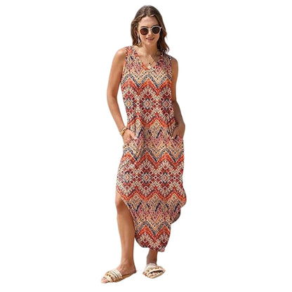 Women's Casual V-Neck Sleeveless Maxi Dress
