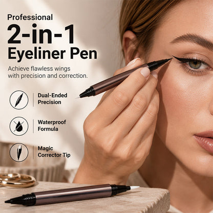💄 LIMITED‑TIME SALE- Buy 1 Get 1 Free!! ✨2‑in‑1 Dual‑Ended Waterproof Liquid Eyeliner Pen, Precision Tip With Magic Corrector, Long‑Lasting Smudge‑Proof Eye Makeup