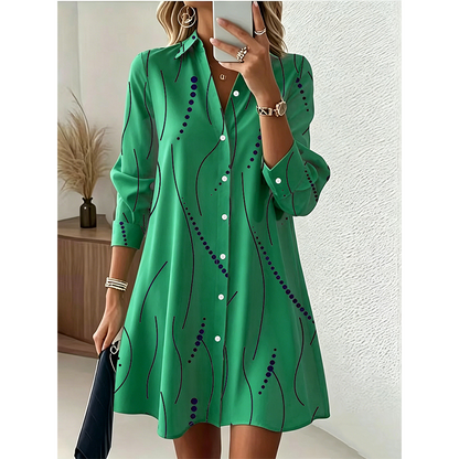 👔Summer Hot Sale - Up to 70% OFF💃Women's Long Sleeve Printed Shirt Dress Casual Button Down Elegant Midi Dress