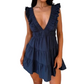 💃2026 Summer New Arrival 50% OFF💥Women's Deep V-Neck Sleeveless Ruffled Fitted Mini Dress